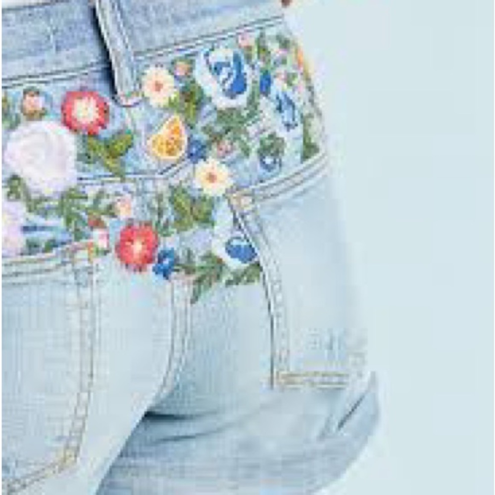 Pilcro and the Letterpress Light Blue Embroidered Mid Rise Jean Shorts - Picture 4 of 8